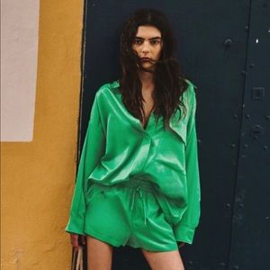 Zara satin effect green co ord size medium
